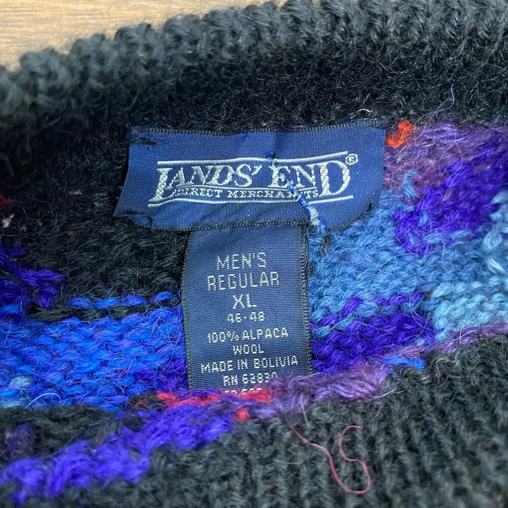 Lands End Colorful Alpaca Wool Crew Neck Knit Sweater XL